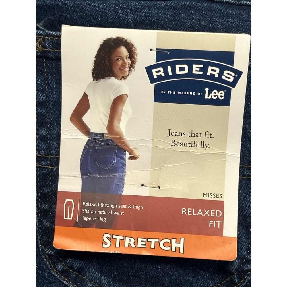 NWT Lee Riders Stretch Jeans Mid Rise Relaxed Fit Denim Blue Dark Wash 8P 624 - Picture 4 of 6